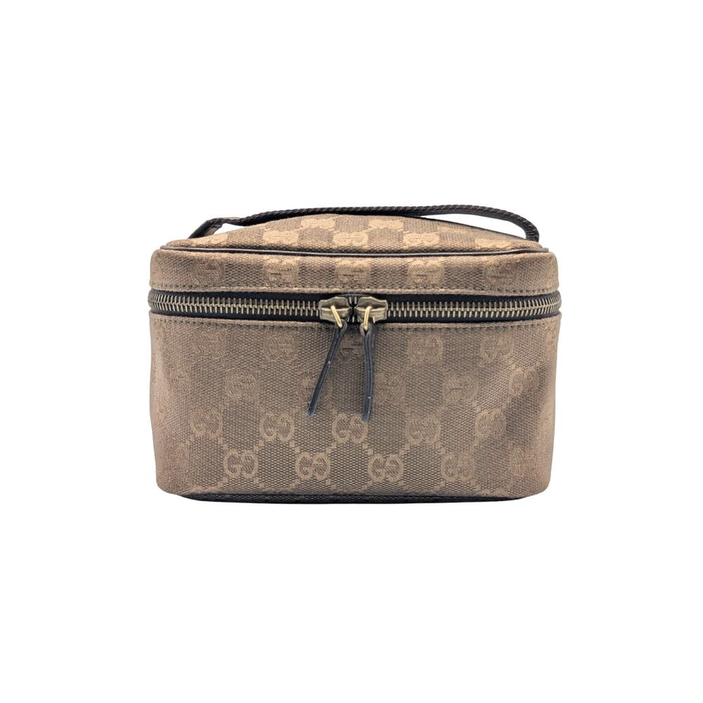 Gucci Brown Monogram GG Canvas Cosmetic Vanity Case Toiletry Bag